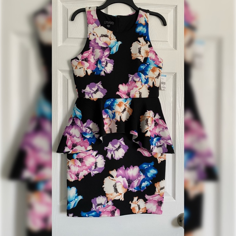 Black with floral print peplum dress medium